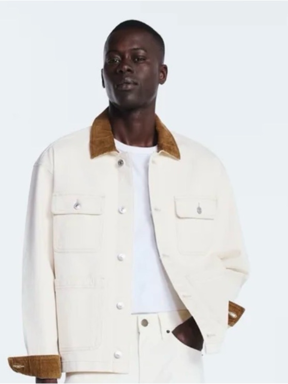 Free Assembly ECRU (Beige) Modern Style Long Sleeve Button Cuff Chore Jacket
